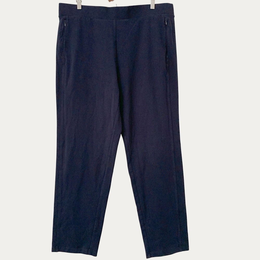 T by Talbots Stretch Straight Leg Pants Women XL Navy Pull On Zipper Pockets